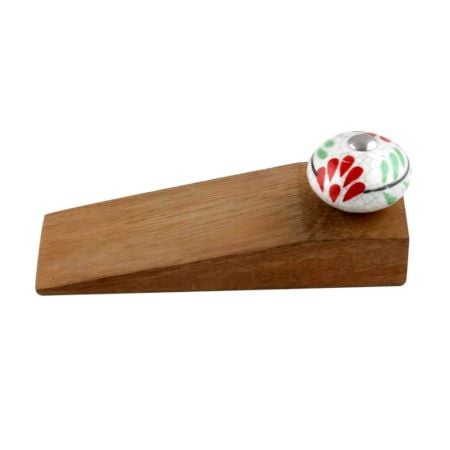 2 Pieces White Red Floral Crackle Ceramic Wooden Door Stopper